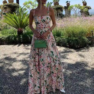 Agua by Agua Bendita Lima Floral Linen Sleeveless Square-Neck Maxi Dress